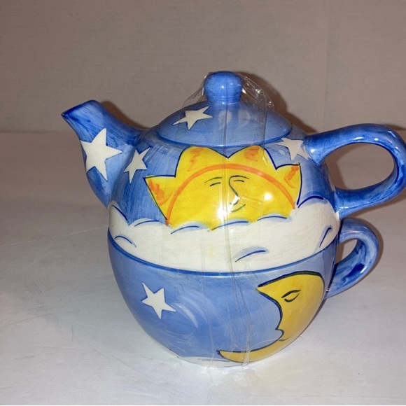Natural wonders sun and moon yea pot & tea cup shiny glaze decoration drinkware - Picture 3 of 3